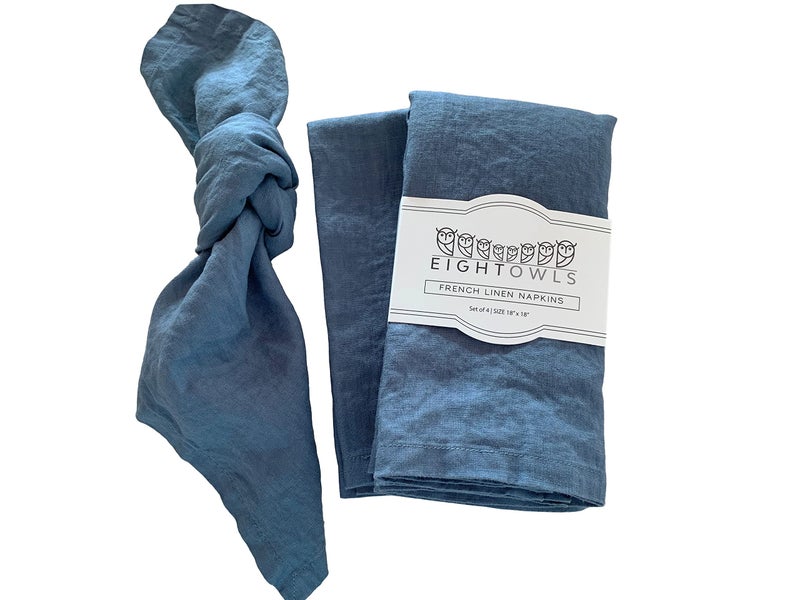 Eight Owls Linen Napkins â€“100% French Flax â€“ Stonewashed Pure Linen Cloth Napkins - Size 18 Inch x 18 Inch â€“ Set of 4 (Soft Teal Blue) - Image 1
